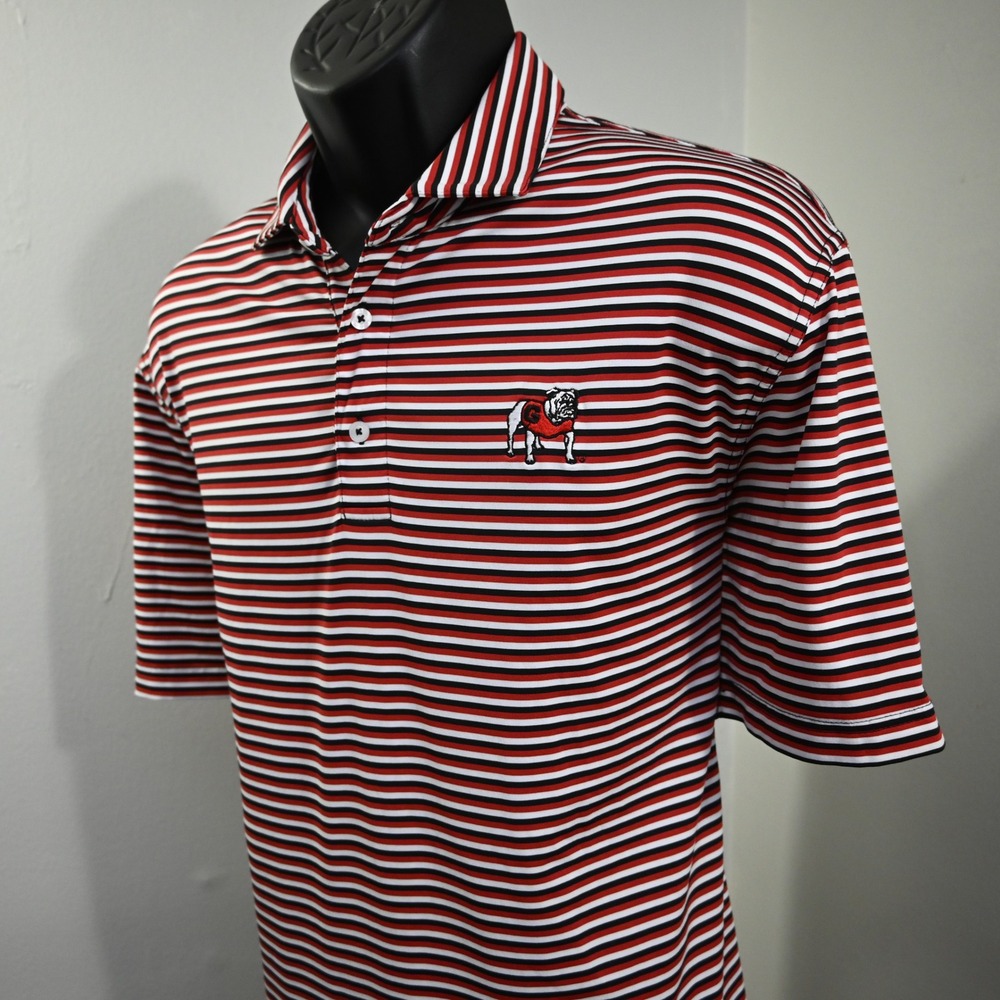 Onward Reserve Georgia Bulldogs Polo Mens Medium Red Black White Striped UGA